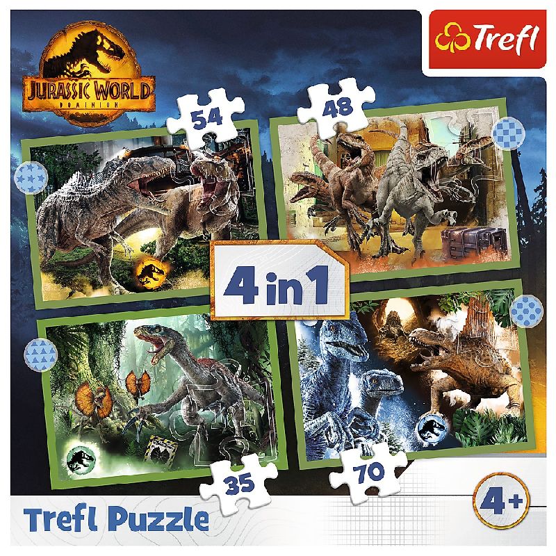 PUZZLE TREFL JURASSIC WORLD 4IN1 IN LUMEA DINOZAURILOR Daneti